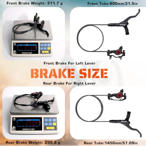 BUCKLOS Hydraulic Disc Brake Set for Mountain Bikes - Left Front & Right Rear