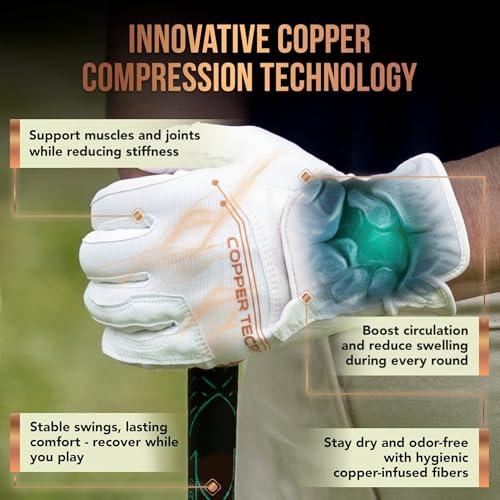 Copper Tech Ladies Golf Gloves Left Hand White Medium-Large 2 Pack