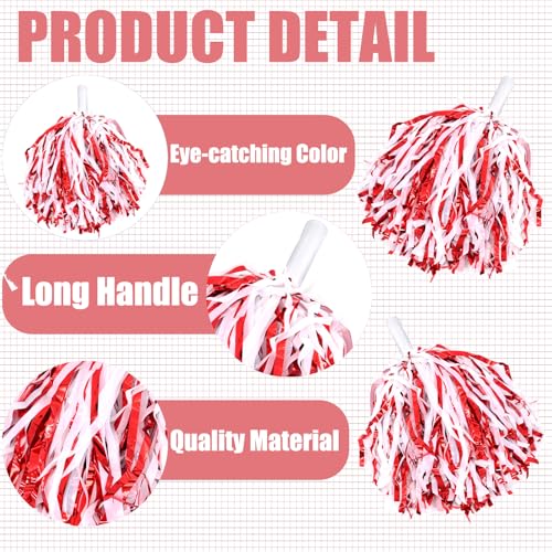 Cheerleading Pom Poms with Handle - 2 Pcs Red-White