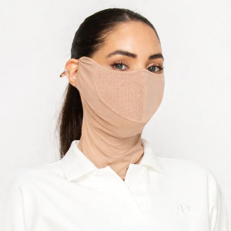 BAROBIRDIE Cooling Face Mask UVA UVB 99.9% Block Made in KOREA UV Protection Lightweight Breathable Outdoor Sports Mesh Adjustable Fit Golf Cycling Driving Gardening One Size (Skin)