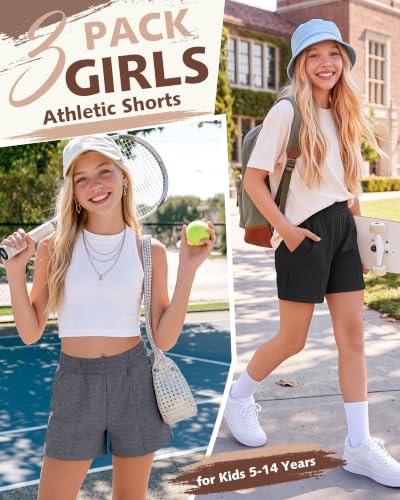 Girls Athletic Shorts - 3 Pack, Stretchy & Breathable