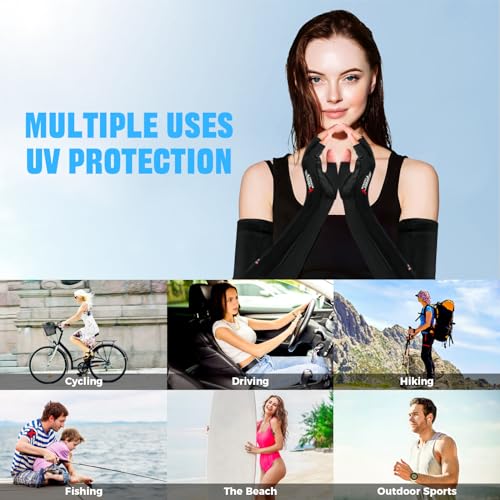 Large Black UV Protection Gloves - Non Slip Sunblock Gloves for Outdoor Fishing & Driving
