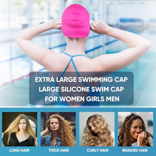 Extra Large Swim Cap for Braids with Ear Plugs & Nose Clip - Rose Red