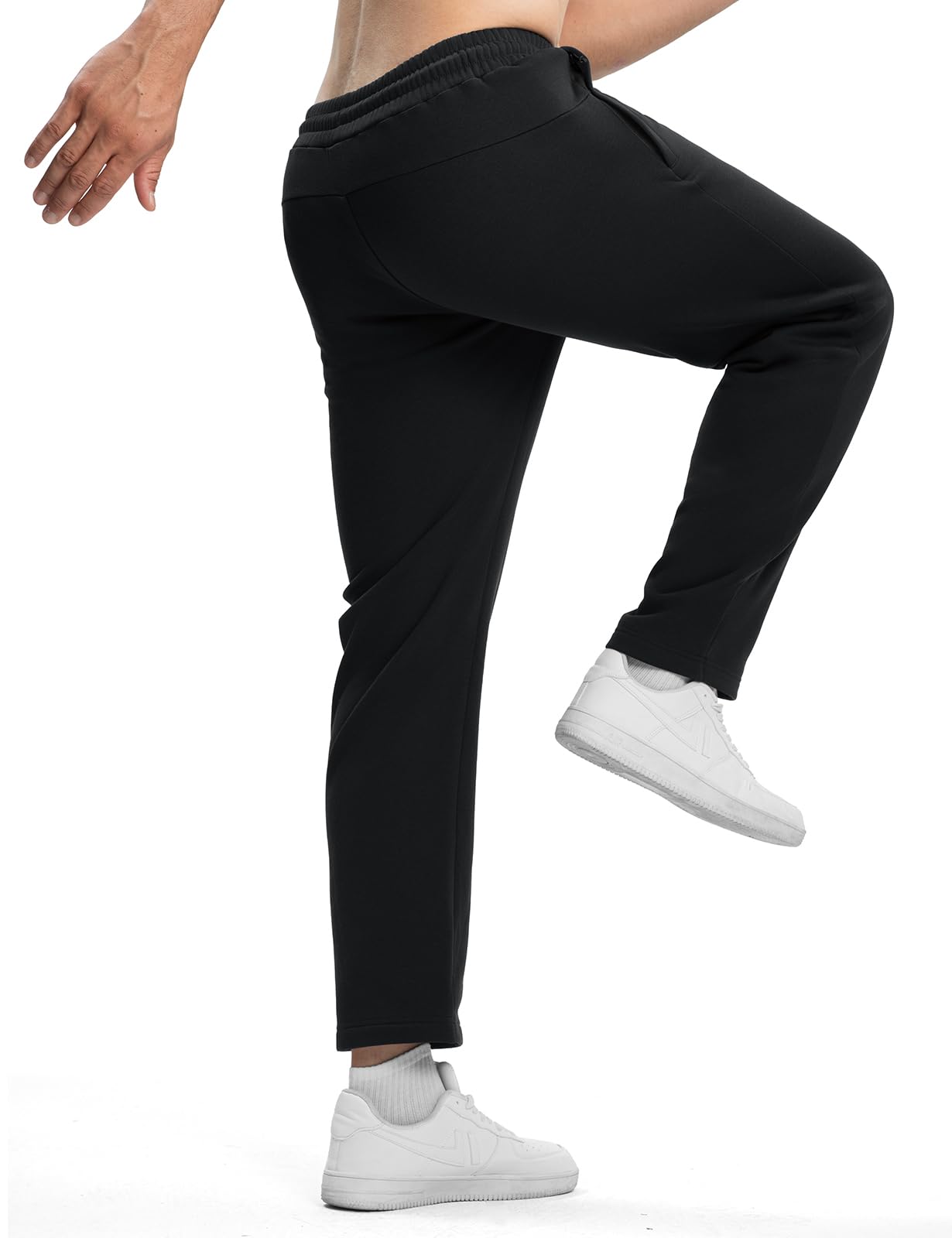 Rdruko Men's Fleece Sweatpants Straight Leg Athletic Yoga Lounge Pants Open Bottom Casual Jersey Pants with Zipper Pockets Black L