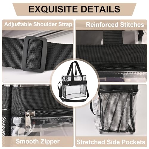 Clear Stadium Approved Tote Bag 12x6x12 - Black Crossbody