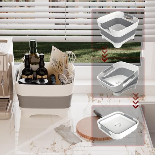 MontNorth 2.4 Gallon Gray Collapsible Wash Basin with Drain Plug, 9L Portable