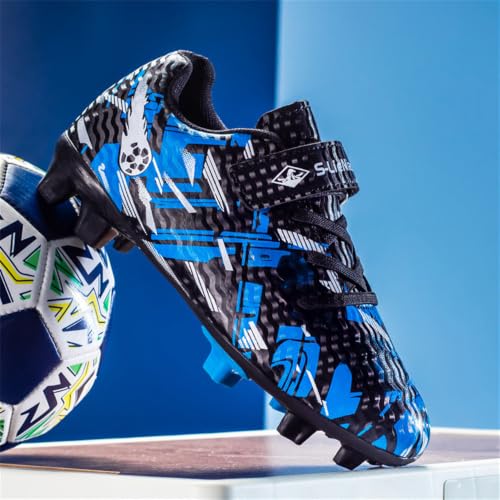 Disrateblu Kids Soccer Shoes Boys Football Cleats, 5 Big Kid, Black
