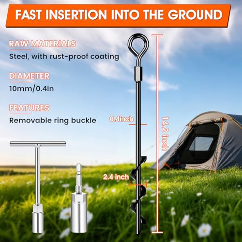 Heavy Duty Ground Anchors - 4 X 14" Screw-in Stakes for Tents, Trampolines, Canopies