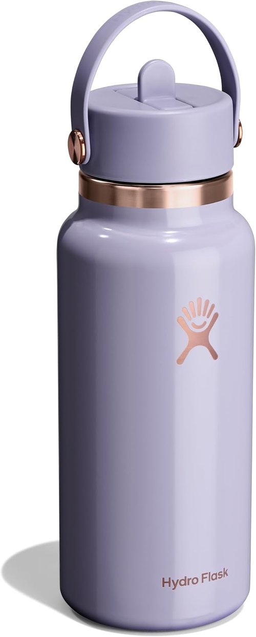 Hydro Flask Water Bottle - Insulated Stainless Steel with Wide Mouth Flex Straw Lid - 32 Oz Vapor Rose Gold