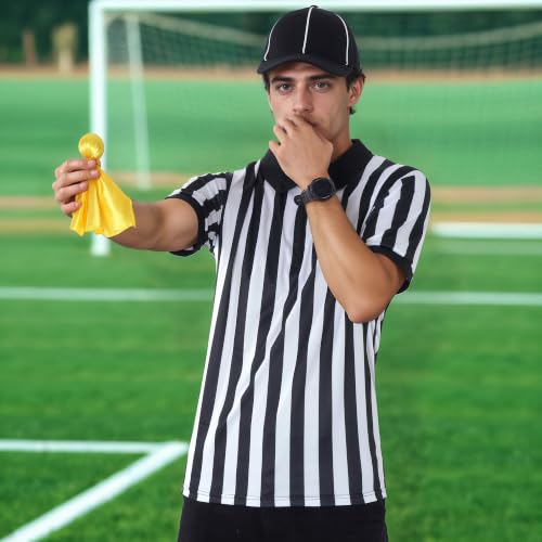 3X-Large Referee Shirt for Men and Women - Stripe Umpire Jersey with Hat, Penalty Flag & Whistle