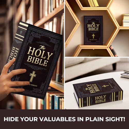 Book Safe with Combination Lock, Hidden Safe (9.5 x 6.2 x 2.2 Inch) with Fireproof Bag, Secret Diversion Safe, Hollow Book Box Hidden Storage, Money Safe Box for Cash (Bible)