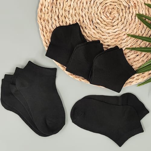Duufin Kids Socks 8-10 Years Unisex Black Low Cut Ankle Socks - Pack of 12