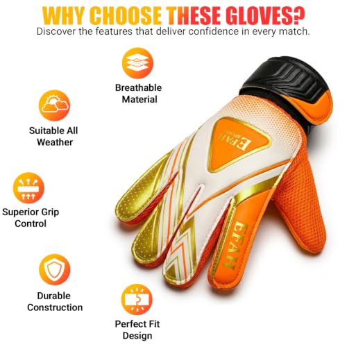 Goalkeeper Gloves for Kids - Size 4, Orange, Ages 6-9