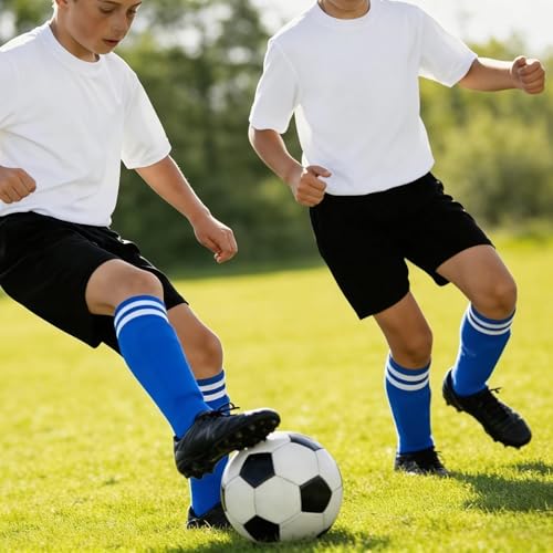 Kids Soccer Shin Guards with Socks Set - Blue, Large (10-15 Years)