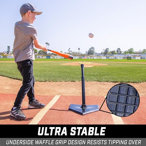 GoSports Youth Black Baseball & Softball Batting Tee - Adjustable Rubber Hitting Stand