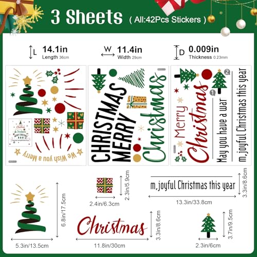 Christmas Wall Decals Christmas Quotes Trees Gift Boxes Wall Clings Decals Xmas Stickers Decorations for Home Party Windows Greeting Cards