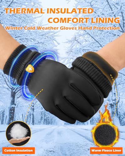 Waterproof Winter Gloves with Touchscreen Fingers - Black, X-Small
