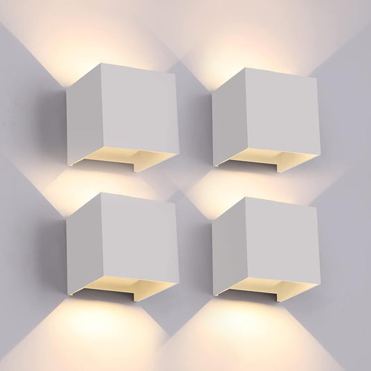 FUPE 15W 4Pack Led White Outdoor Wall Sconces Light Fixtures Modern Exterior/Interior Waterproof Porch Wall Mounted Lighting Outside Wall Lamps for Garden Shop Yard Patio Home Entryway Park Staircase