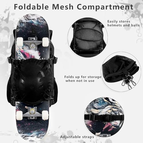 LASUK Large Skateboard Backpack with Laptop Compartment Black - Water-Resistant & Anti-Theft