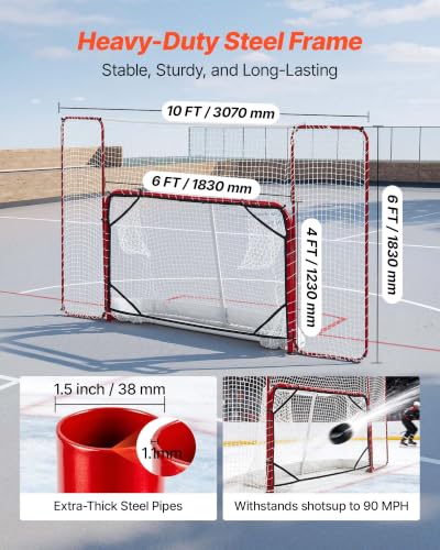Portable Steel Hockey Goal with Backstop & Targets - 10x6FT