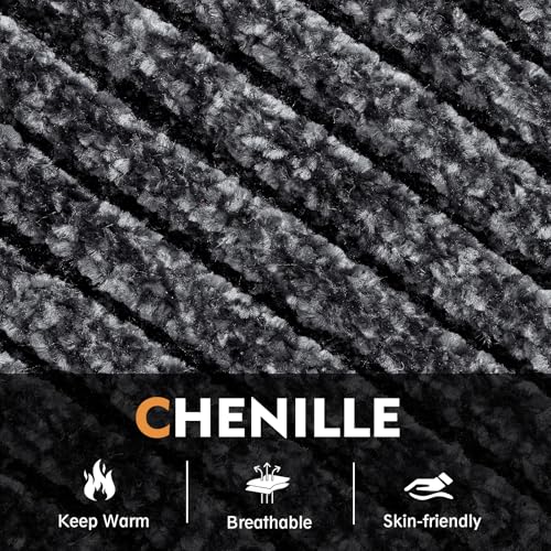 Chenille Winter Beanie Hat, Scarf & Gloves Set - Grey