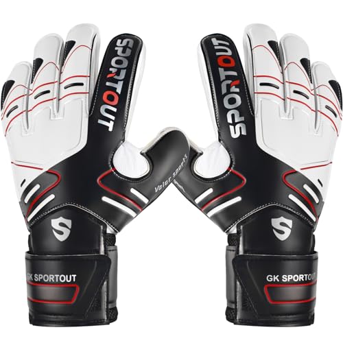 Sportout Youth & Adult Goalie Gloves Black 9 – Strong Grip, Finger Protection, 4+3mm Latex