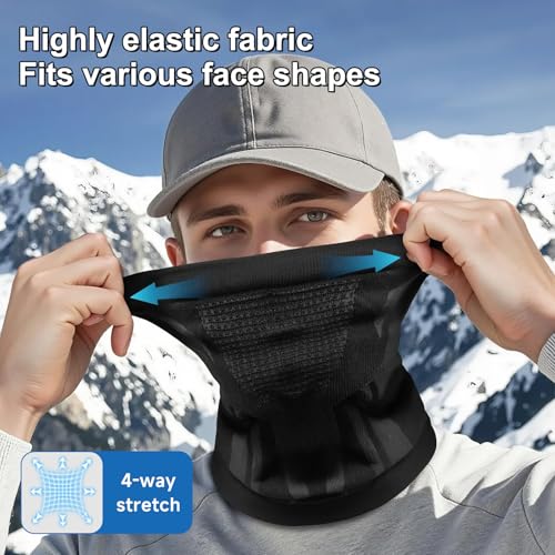 Windproof Thermal Neck Gaiter with Face Cover - Black/Grey