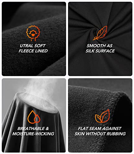 Thermal Underwear Set for Men - Fleece Lined Long Johns, XX-Large Black