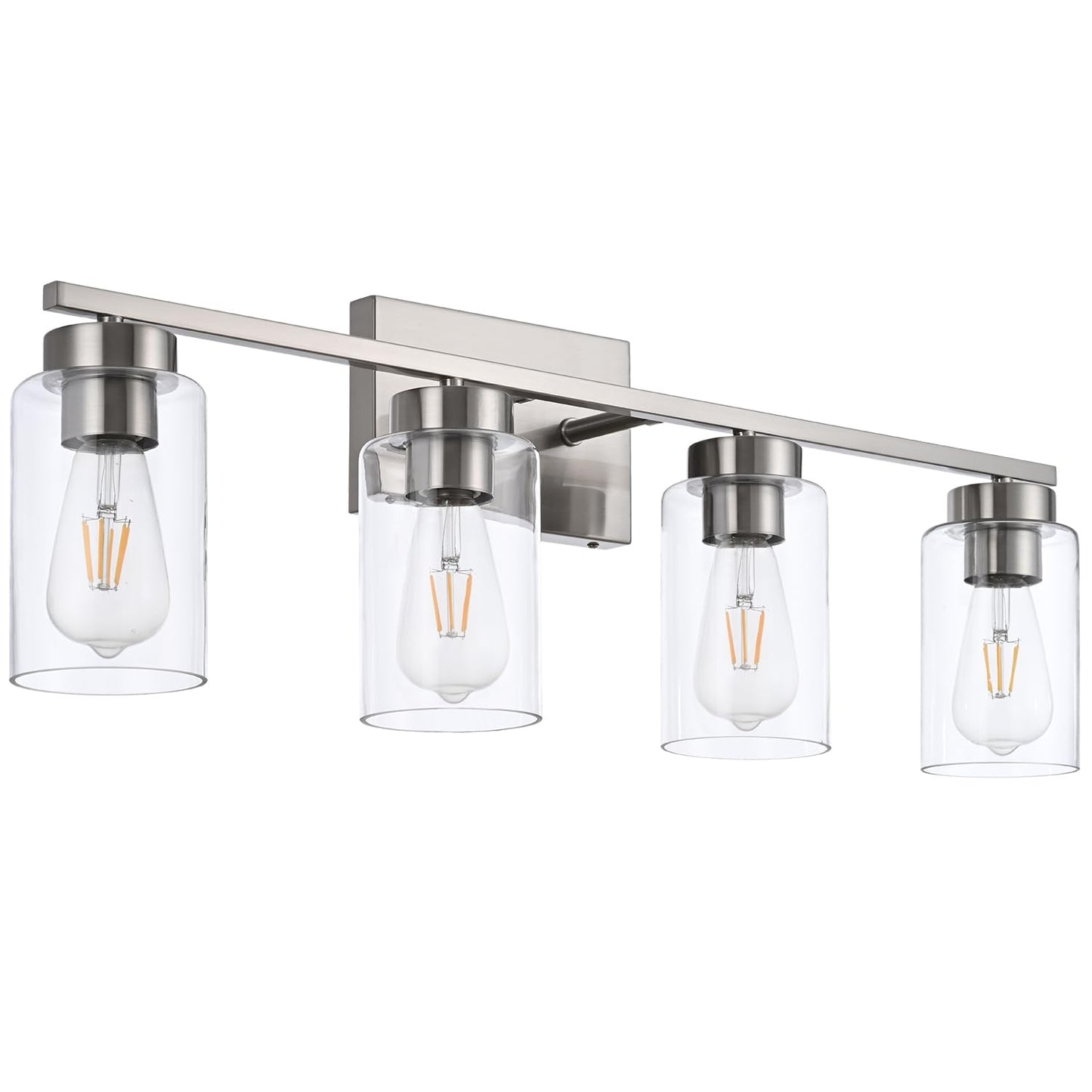 A1A9 4 Light Bathroom Vanity Light Fixtures, Brush Nickel Modern Wall Lights with Clear Glass Shade, Vintage Wall Sconce Lighting for Living Room, Mirror, Bedroom, Hallway (Nickel, 4-Lights)