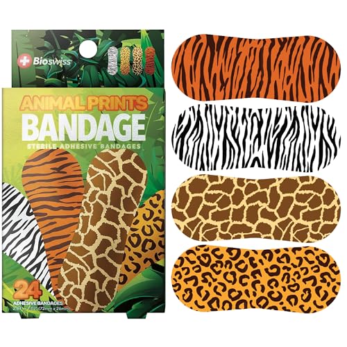 Animal Print Adhesive Bandages Set - 24 Count, Latex Free