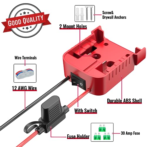1 Pack Power Wheel Adapter Compatible with Milwaukee 18V Battery Adapter Power Wheel Battery Converter Kit with Fuse & Switch & Wire Terminals & 12 AWG Wire for DIY RC Car Toys Robotics