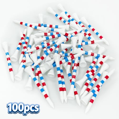 Wooden Golf Tees - 2-3/4 Inch with Red & Blue Mark, 100 Count