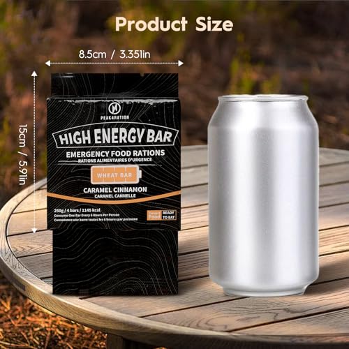 PEAK4RATION High Energy Bar | Emergency Ration Biscuits - Caramel Cinnamon 250g 1145kcal | Long Shelf-Life Compressed Biscuits for up to 1 Day Food Supply - Compact Survival Food Bar MRE for Outdoor Camping, Crisis, Earthquake, Wildfire, Home Preparedness