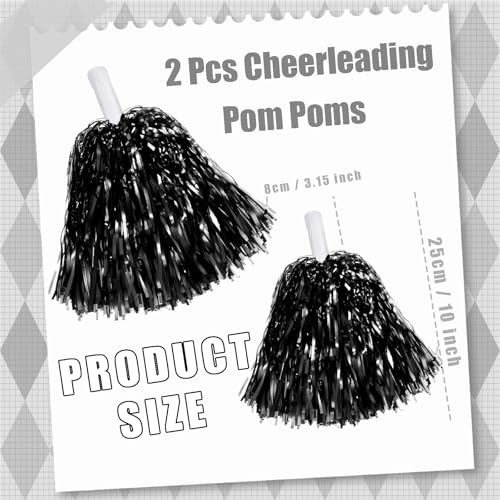 Cheerleading Pom Poms with Handle - 2 Pack Gold-Black Glitter