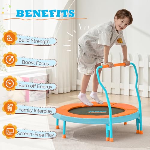 Mini Trampoline for Kids 3-6 with Foam Handle Bar - Orange & Sky Blue
