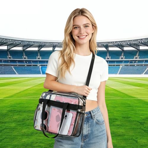 Clear Tote Bag for Stadium Events - 12x6x12 - Black