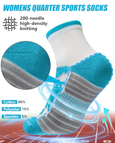 Ankle Crew Socks for Women - 5 Pairs in White, Pink, Orange, Yellow, Green, Blue
