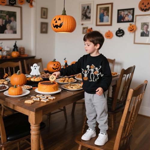 AQYLXLHH 4T Toddler Halloween Pumpkin Ghost Dinosaur Sweatshirt Boys Girls 2-Skeleton Black