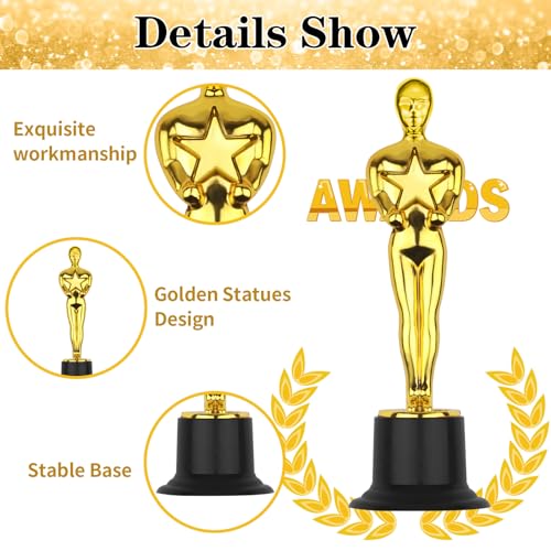 6 Mini Gold Award Trophies - Plastic Statues for Events & Parties