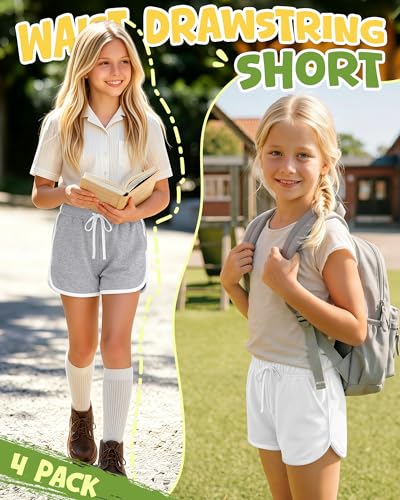 Halfchet Girls' Athletic Dolphin Shorts 4-Pack - Comfortable Running Shorts with Pockets