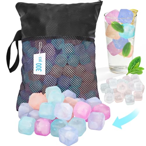 Color-Changing Reusable Ice Cubes for Coolers - 300 Pack, Square, BPA-Free, Non-Melting
