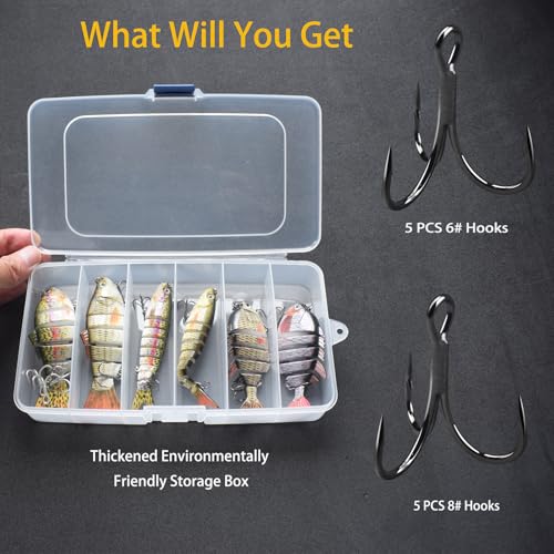 6 Pcs Fishing Lure Set with Hard Plastic Tackle Box for Saltwater & Freshwater Bass Trout