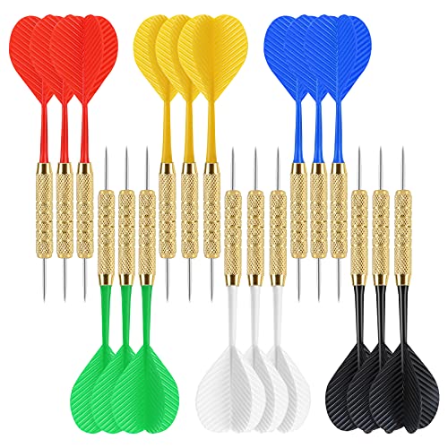 18 Pack Steel Tip Darts Set - 18g Metal Dart Set - Gold