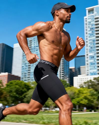 Men's Compression Shorts - Athletic Spandex Gym Tights - Large Black