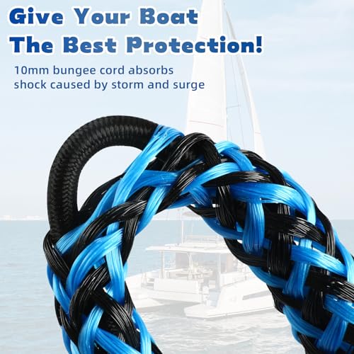 AQINGR 2 Pack Bungee Dock Lines - Adjustable 4-6ft Mooring Ropes for Boats
