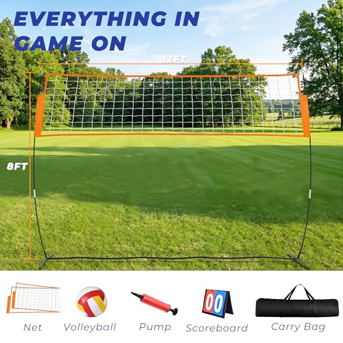 12FT Volleyball Net Set with Adjustable Height - White & Orange