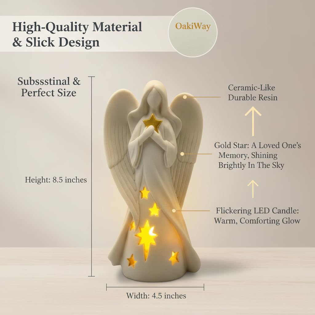 OakiWay Sympathy Gifts - Star Angel Tealight Candle Holder with Flickering LED Candle, Memorial Present for Loss of Loved One, Bereavement & Remembrance Home Decor