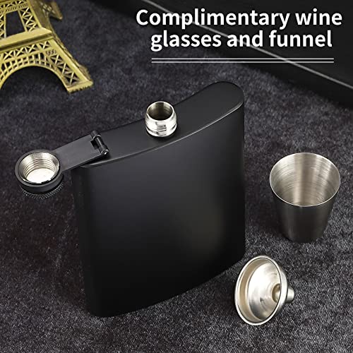 Matte Black 8Oz Hip Flask Set - 2 Pcs with Funnel & Mini Glasses