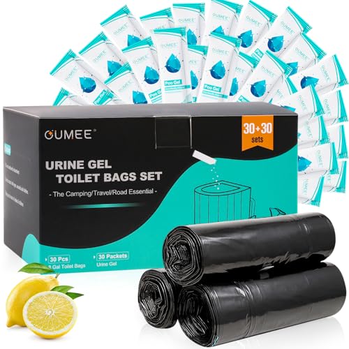 OUMEE Lemon 30 Portable Toilet Bags with 30 Gel Packets - 8 Gallon Camping Waste Set