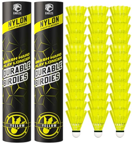 EAGLES Extra Durable Nylon Badminton Shuttlecocks - 24 Pack Yellow for Indoor & Outdoor Play